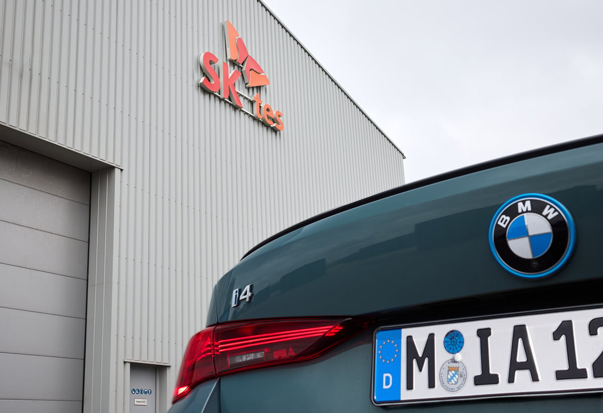 Close Up BMW Vehicle Outside SK tes Battery Recycling Facility